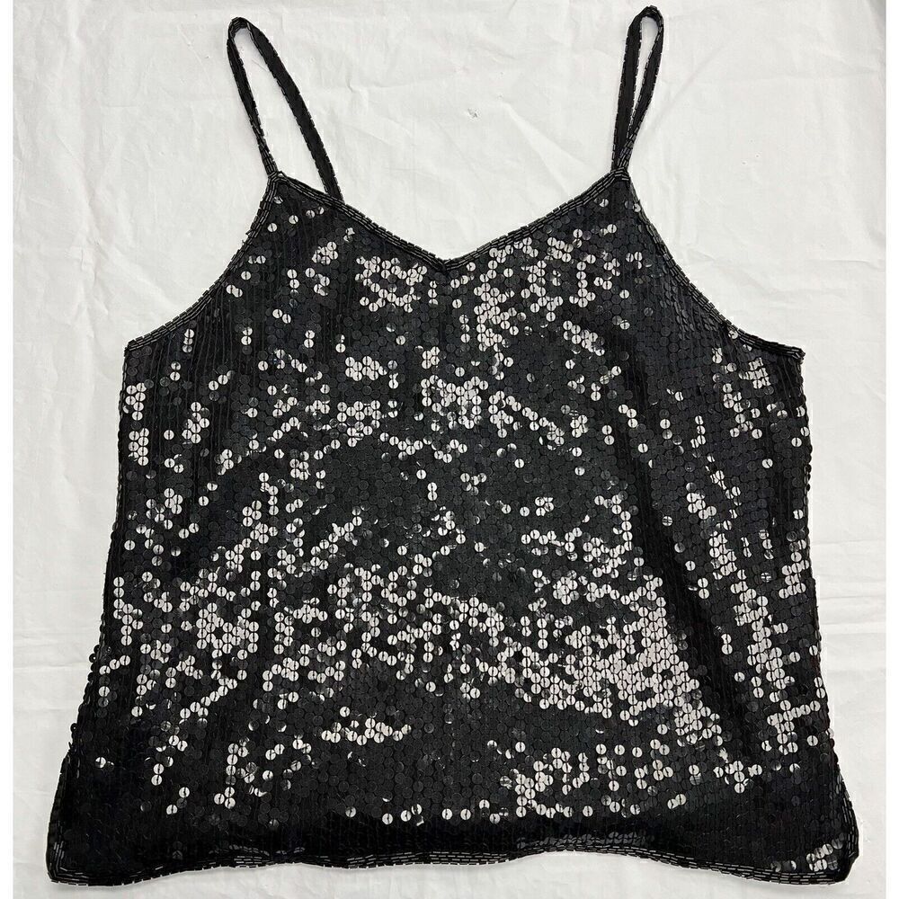 Marshall Fields Black Sequin Sleeveless Sparkle Shimmer Party Camisole - MED